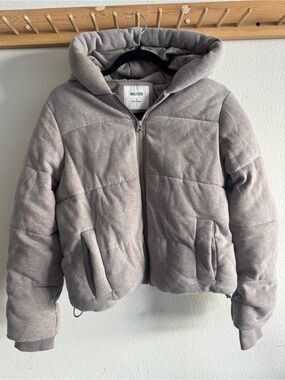 Hollister Light Taupe Quilted Hooded Puffer Jacket